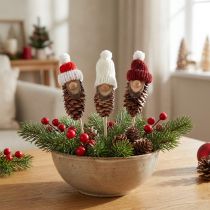 Article Figurines en pomme de pin avec bonnet, décorations sur pic, lot de 12, 8 cm