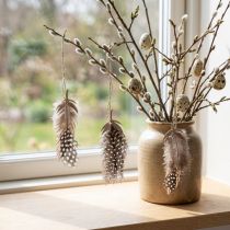 Article Décoration suspendue en bois et plume naturelle, set de 9, 9,5/10 cm