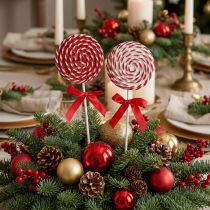 Article Lollipops décoratifs rouge et blanc en mousse avec paillettes - 30 cm, lot de 2