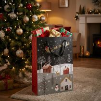 Article Sachet cadeau en papier motif village de Noël, lot de 2, 30 cm