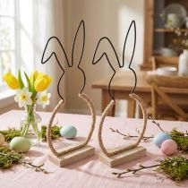 Article Figurines décoratives lapins en métal et bois pour table de Pâques, lot de 2, 24 cm