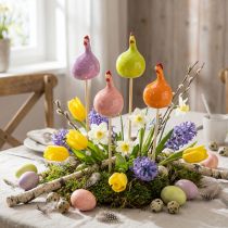 Article Décorations Poules en Céramique sur Piques, Multicolores, 7,5 cm, Lot de 4