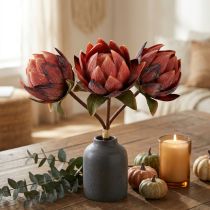 Article Fleurs artificielles Protea rouge-orange 34 cm - Lot de 3