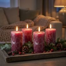 Article Bougies cylindriques couleur Berry 60x100mm – Lot de 4, décoration lumineuse