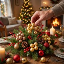 Article Boules de Noël miniatures sur fil 20 mm en plastique couleurs cuivre, orange et or – Lot de 140