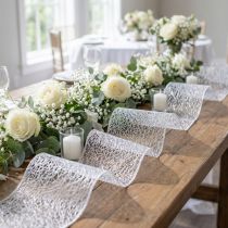 Article Tissu décoratif argenté 10m x 10cm pour décoration de table et fêtes