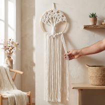 Article Capteur de rêves en macramé arbre de vie naturel Ø28cm H92cm crème