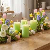 Article Bougies cylindriques en cire, teintées dans la masse, vert lime, 70x100 mm, set de 4