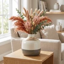 Article Vase Décoratif en Métal avec Anse, Style Vintage, Crème, Gris et Or  Ø16cm H17cm
