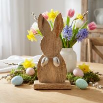 Article Décoration Lapin de Pâques en Bois avec Œufs Métalliques – H31cm
