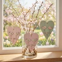 Article Cœurs en bois décoratifs à suspendre avec motif d’oiseaux - Lot de 6 - H16 cm