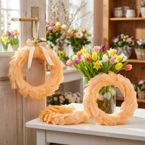 Article Couronne Décorative en Plumes Orange Ø20cm avec Attache - Lot de 3