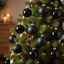 Article Mini boule de sapin de Noël, mélange décoration sapin, boules de Noël noires H4,5cm Ø4cm verre véritable 24 pcs