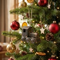 Article Décoration de Noël en métal locomotive vintage avec cordelette – H 7,5 cm
