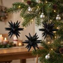Article Étoiles de Noël à suspendre noires Ø7,5 cm – Lot de 8