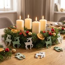 Article Confettis décoratifs en bois motif cerf 4 x 3 cm vert et blanc – Lot de 72