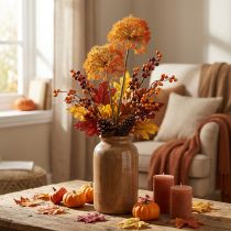 Article Branche Décorative Artificielle Orange avec Deux Fleurs, 82 cm