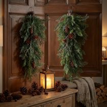 Article Branches de sapin et cyprès artificielles avec pommes de pin, 60 cm, décoration murale et festive