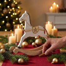 Article Cheval à bascule en bois blanc et doré, décoration de Noël, 32,5 cm