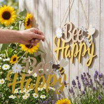Article Plaque décorative en bois « Bee Happy » avec abeille, 31×18 cm, lot de 2