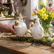Article Lot de 2 poules décoratives en porcelaine avec œuf doré, H12 cm