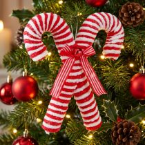Article Zuckerstangen en tissu rouge et blanc 28 cm pour décoration de Noël