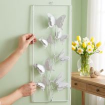 Article Décoration murale papillons en métal blanc et argenté à suspendre 47,5 cm