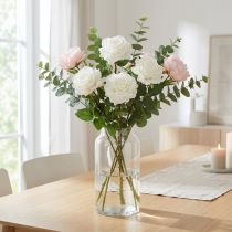 Article Rose blanche artificielle sur tige, L72cm, tête Ø13cm
