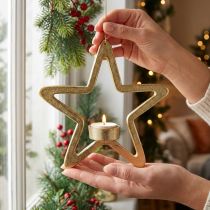 Article Décoration étoile dorée porte-bougie en métal à suspendre 20 cm