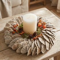 Article Couronne en éponge de bois blanchie 37 cm pour décoration intérieure
