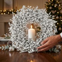 Article Couronne de Noël blanche en fleurs séchées - Lin teint Ø34cm