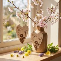 Article Décorations murales cœurs en bois avec motifs fleurs et abeilles – Lot de 6