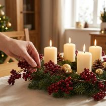 Article Guirlande de baies rouges décoratives 180 cm pour Noël et automne