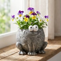 Article Pot décoratif en forme de grenouille souriante, gris, 11x12 cm
