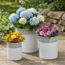 Article Pots métalliques style dentelle blancs et argentés, set de 3 tailles assorties