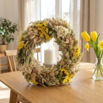 Article Couronne en fleurs séchées naturelles 25 cm pour décoration intérieure