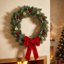 Article Couronne décorative givrée en sapin artificiel Ø45cm avec anneau en métal