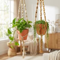 Article Suspension en macramé avec pot en terre cuite Ø12,5 cm H75 cm – Lot de 2
