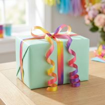Article Ruban cadeau multicolore dégradé jaune, rose et violet 10 mm x 250 m