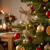 Article Décoration Noël – Lot de 3 Cloches Suspendues en Or avec Ruban en Jute