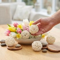Article Boule en rotin blanchie crème Ø5cm décoration de table lot de 24