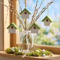 Article Set de 8 mini nichoirs décoratifs à suspendre en bois blanc et vert 6,5 cm