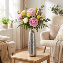 Article Vase décoratif en métal martelé argenté Ø9,5cm H32cm