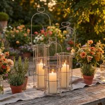 Article Set de 3 lanterneaux en métal avec insert en verre - Ø8,5cm et H23/18,5/14,5cm