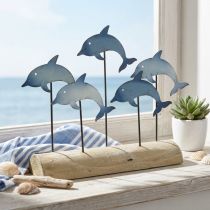 Article Dauphins décoratifs en métal sur socle en bois, 24,5 cm x 32,5 cm