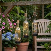 Article Lot de 3 lampes solaires LED en verre avec bouchon en liège et anse en jute