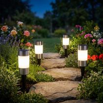 Article Lampes solaires LED en acier inoxydable pour extérieur H14 cm - Lot de 4