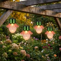 Article Lampes solaires LED suspendues en forme de fleur Ø11,5 cm - Lot de 4