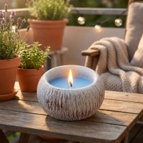 Article Bougie Citronnelle en Céramique Vintage Blanche et Bleue 8 cm