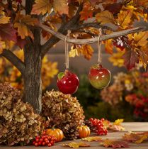 Article Décoration d'automne pommes en céramique suspendues 5 cm lot de 4